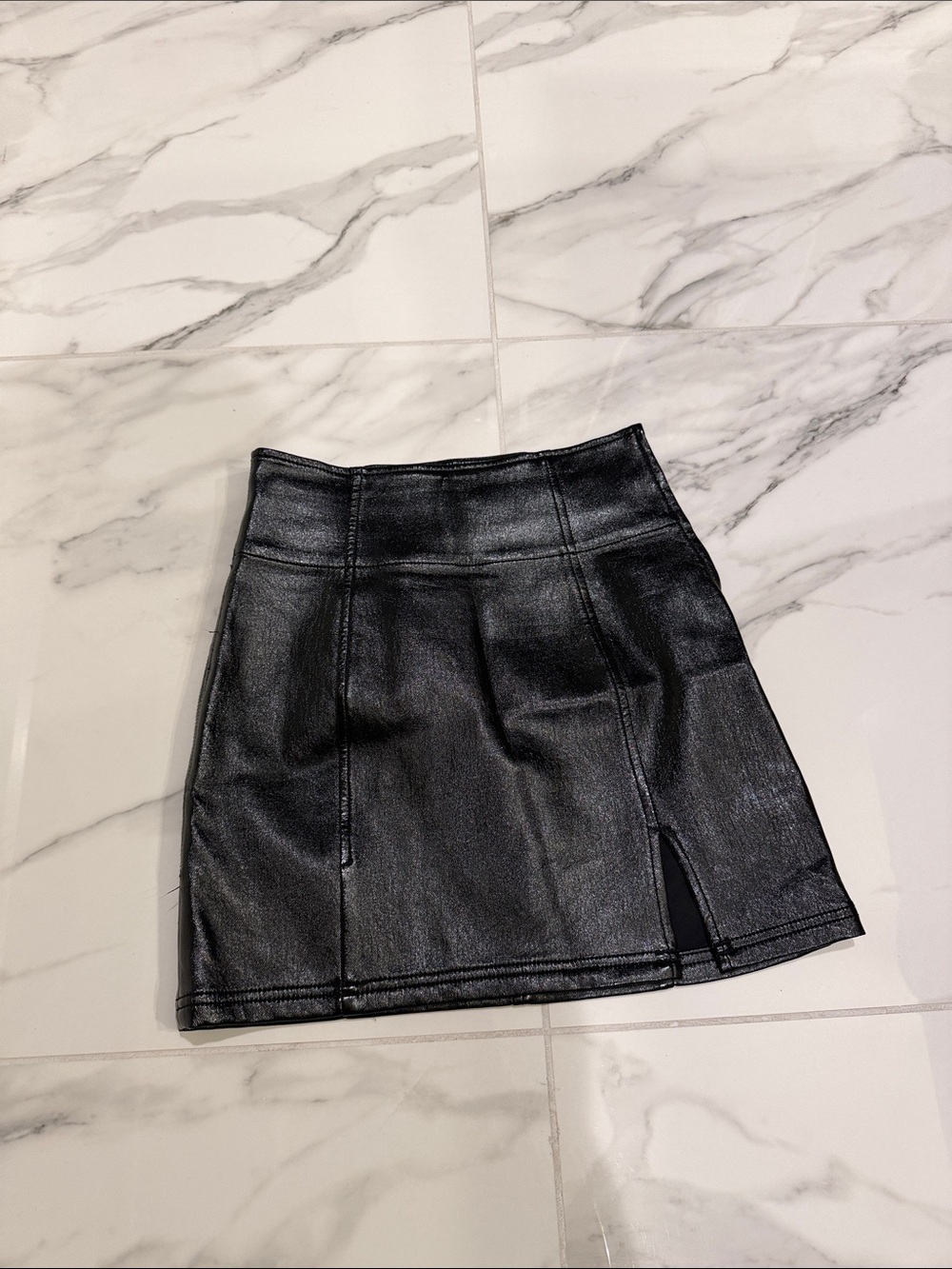 Free People Black Faux Leather Mini Skirt with Side Slit